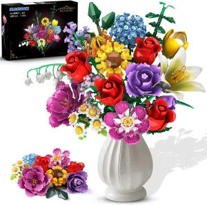 Flower Bouquet Building Set Graduation Gift, 18 Flowers Rose Building Block, Botanical Collection Building Block Toy Plant Home Decor 1015 PCS, Gift for Her Adults Women Kids Boys Girls 6-12 