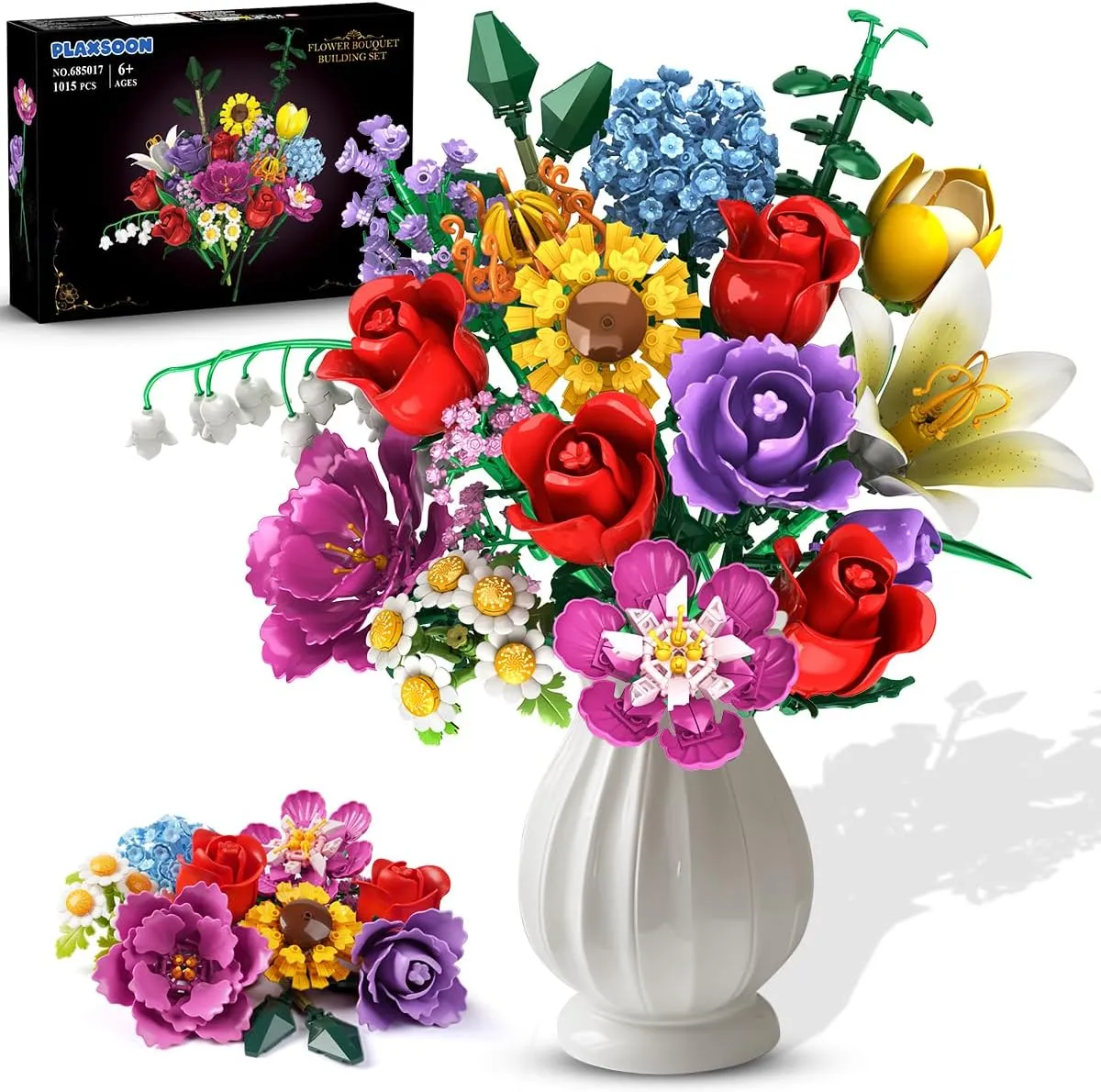 Flower Bouquet Building Set Graduation Gift, 18 Flowers Rose Building Block, Botanical Collection Building Block Toy Plant Home Decor 1015 PCS, Gift for Her Adults Women Kids Boys Girls 6-12 