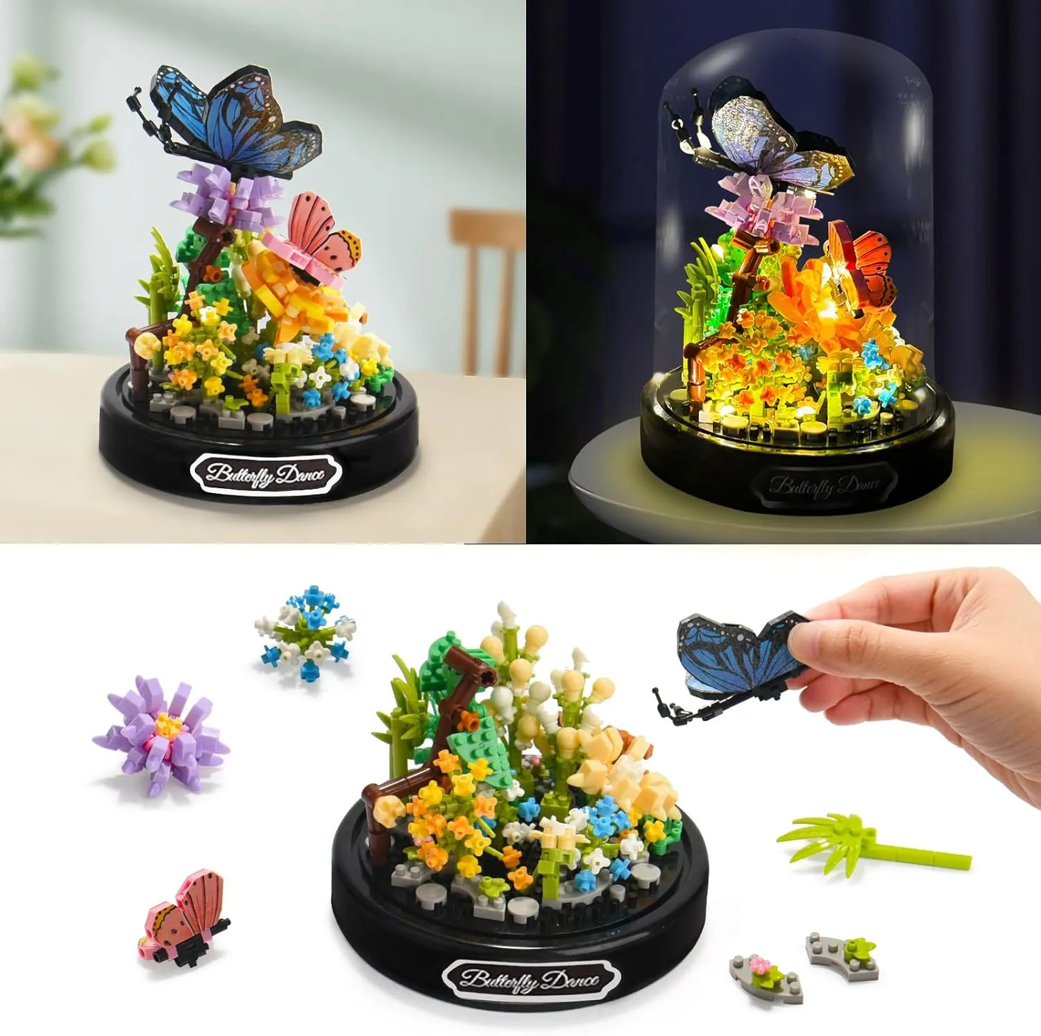 Flower Bouquet Building Set with LED String Light, Animals Flower Botanical Collection, 530 Pcs Mini Bricks Building Blocks Toy for Kids, Adults, Gift for Mother's Day, Christmas(Butterfly)