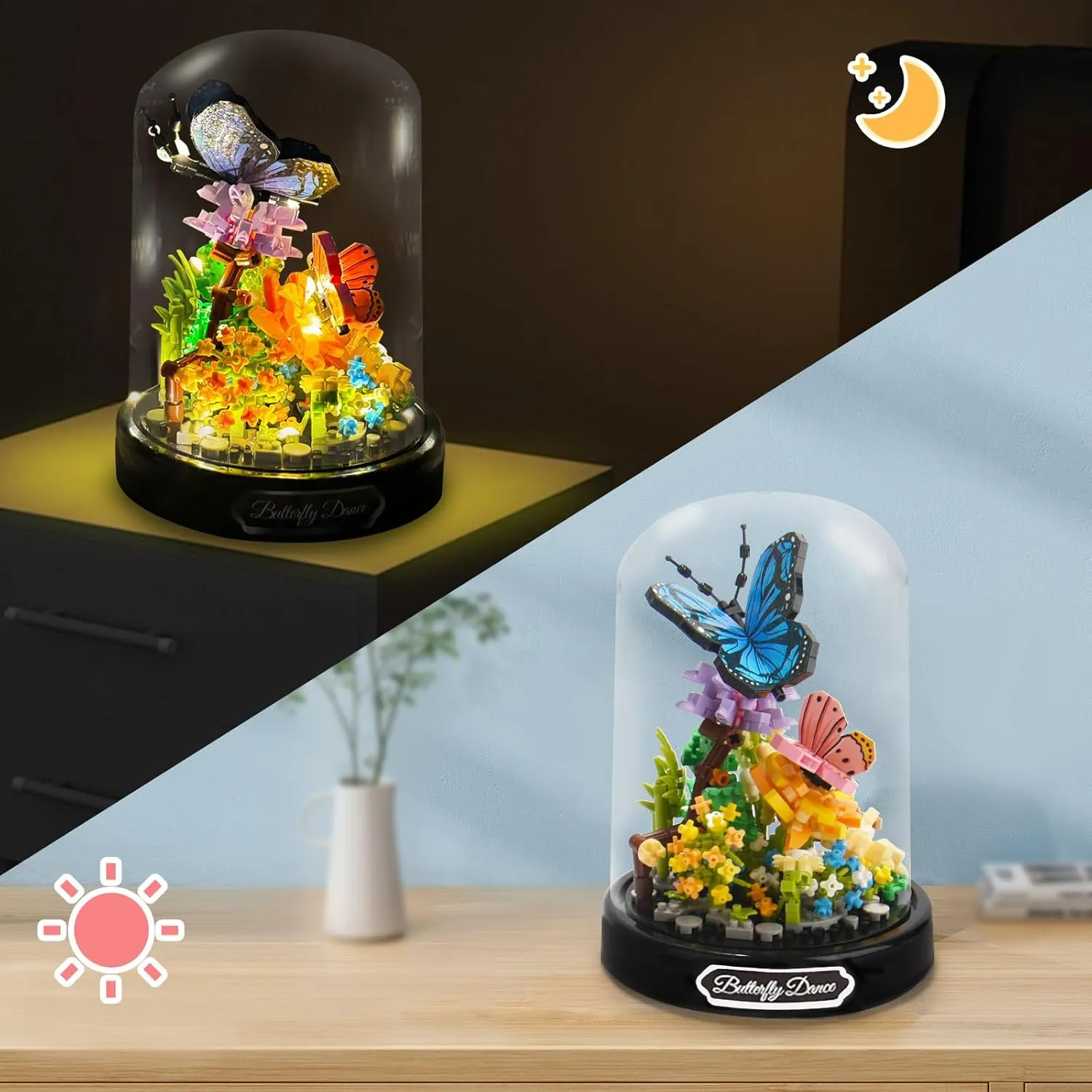 Flower Bouquet Building Set with LED String Light, Animals Flower Botanical Collection, 530 Pcs Mini Bricks Building Blocks Toy for Kids, Adults, Gift for Mother's Day, Christmas(Butterfly)