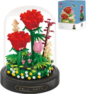 Flower Bouquet Set,Mini Bricks Botanical Collection Flowers Building Blocks,Artificial Plant Bonsai Tree Friend Set,New Year Valentines Birthday Gift for Mom Girls Women Adults(Red)