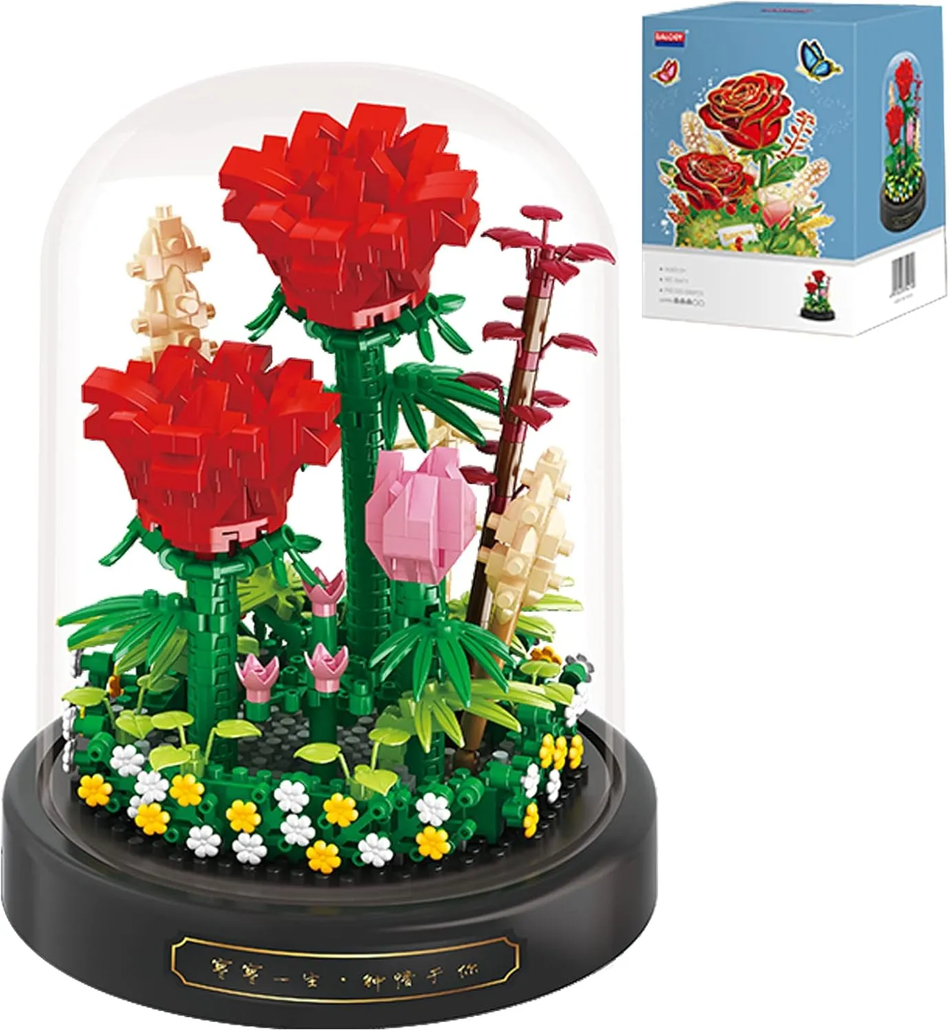 Flower Bouquet Set,Mini Bricks Botanical Collection Flowers Building Blocks,Artificial Plant Bonsai Tree Friend Set,New Year Valentines Birthday Gift for Mom Girls Women Adults(Red)