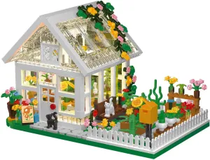 Flower House Building Mini Set with LED, City Street View Greenhouse Building Blocks Toy, Valentine Xmas Gift for Friends or Girls 8-12 Year