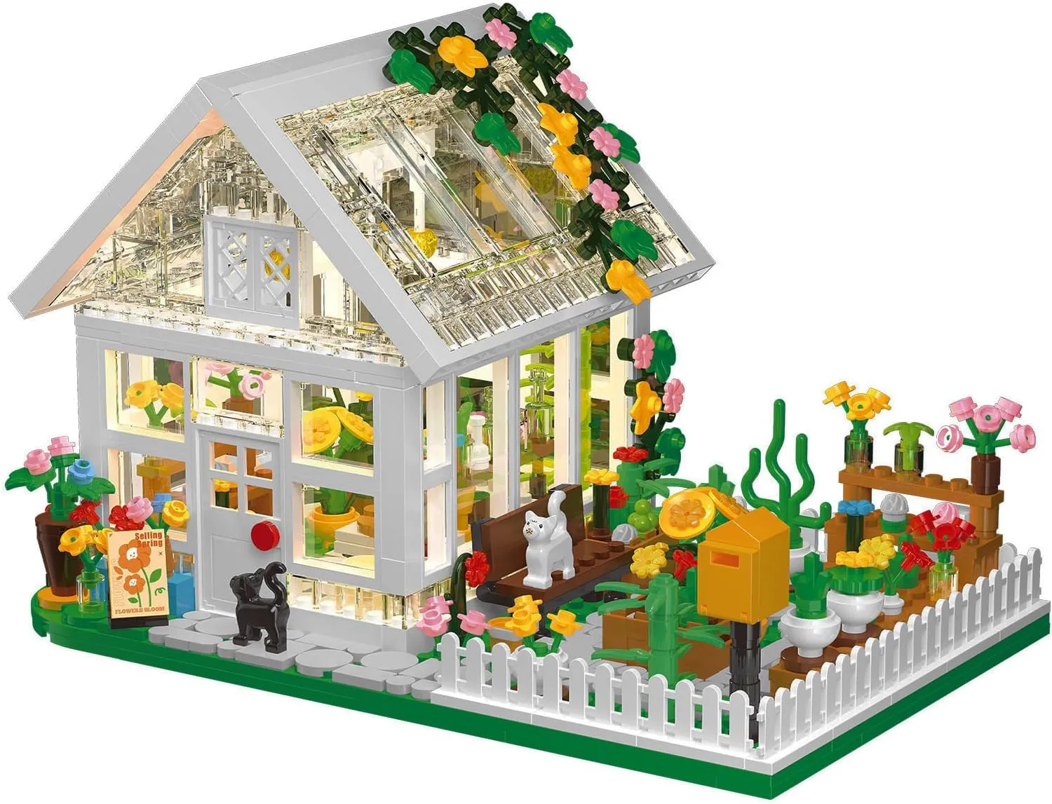 Flower House Building Mini Set with LED, City Street View Greenhouse Building Blocks Toy, Valentine Xmas Gift for Friends or Girls 8-12 Year