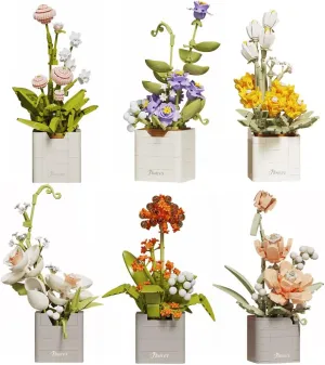 Flower Succulent Plant Building Block Kit, Plant Pot Series Contains 6 Pieces of Different Flowers, 1736 PCS Flower Building Block Toys, Flower Bouquet Gifts for Boys and Girls