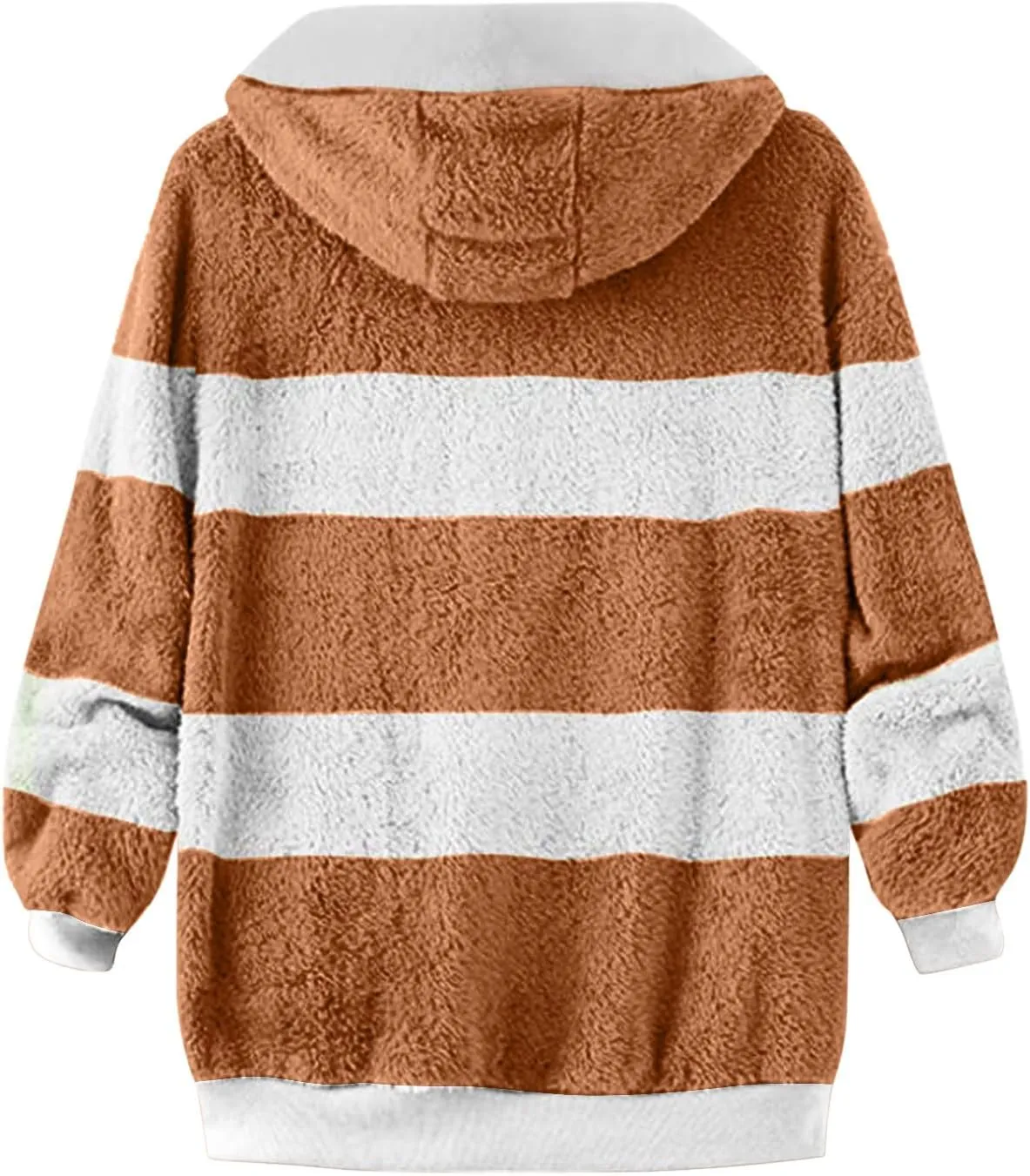 Fluffy Jackets For Women Cute Color Block Loose Soft Zip Up Sherpa Coat Warm Winter Fuzzy Fleece Hooded Jacket Outwear