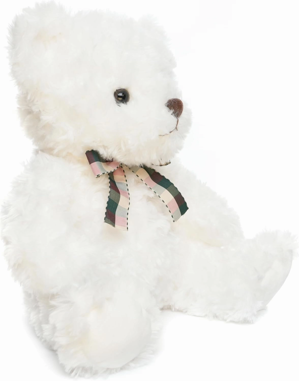 Fluffy White Teddy Bear Stuffed Animals Plush Toys with Lattice Tie for Kids Babies Birthday Bedtime, 12 inches