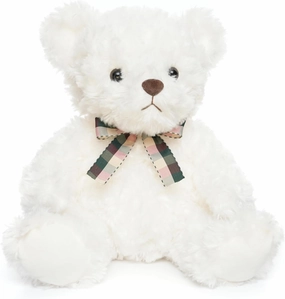 Fluffy White Teddy Bear Stuffed Animals Plush Toys with Lattice Tie for Kids Babies Birthday Bedtime, 12 inches