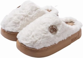 Fluffy women's thick soled cotton slippers Autumn and winter padded warm slippers bag with high sense waterproof cotton shoes