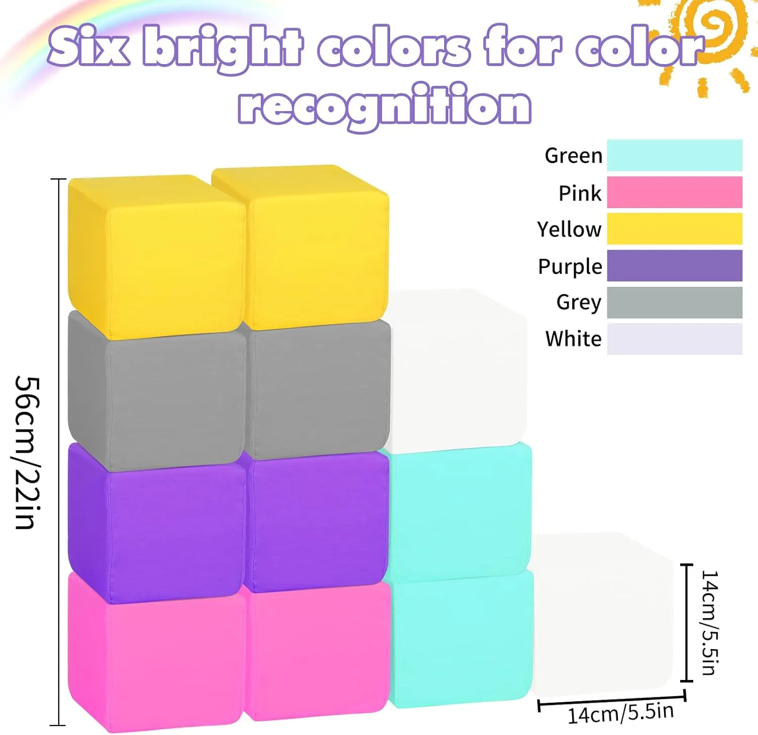 Foam Blocks for Toddlers, Soft Building Blocks for Toddlers Colorful Stacking Blocks for Kids - 12 Pieces