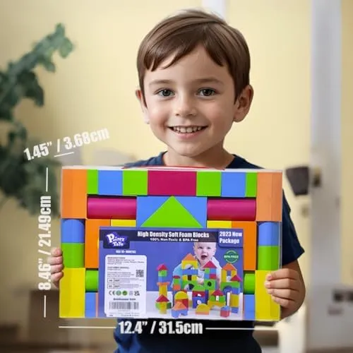 Foam Building Blocks for Toddlers 2-4, 41 Pieces EVA Soft Stacking Blocks, Baby Bath Foam Toy Set, Early Learning Construction Toys & Gifts for Kids, Boys & Girls 18  Months