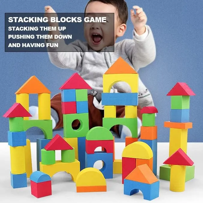 Foam Building Blocks for Toddlers 2-4, 41 Pieces EVA Soft Stacking Blocks, Baby Bath Foam Toy Set, Early Learning Construction Toys & Gifts for Kids, Boys & Girls 18  Months