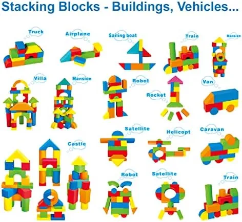 Foam Building Blocks for Toddlers 2-4, 41 Pieces EVA Soft Stacking Blocks, Baby Bath Foam Toy Set, Early Learning Construction Toys & Gifts for Kids, Boys & Girls 18  Months