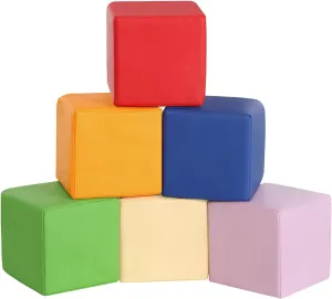 Foam Building Toys for Toddlers: 6Pcs Waterproof PU Leather Soft Foam Blocks - Colorful Large Stacking Blocks - Early Learning Construction Play Set for Kids Indoor Birthday Gift Preschool (Rainbow)