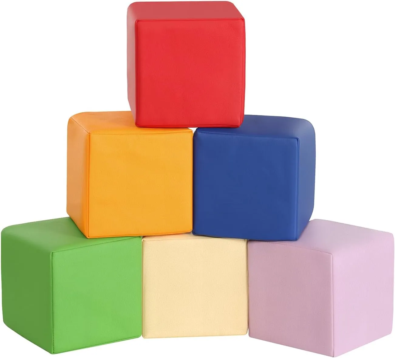 Foam Building Toys for Toddlers: 6Pcs Waterproof PU Leather Soft Foam Blocks - Colorful Large Stacking Blocks - Early Learning Construction Play Set for Kids Indoor Birthday Gift Preschool (Rainbow)