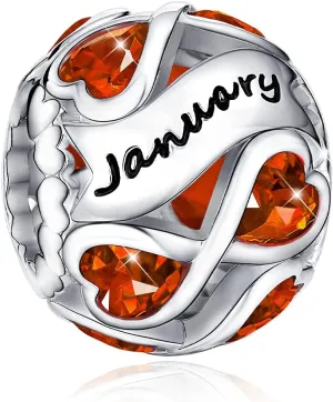 FOREVER QUEEN Birthstone Charms 925 Sterling Silver Infinite Love Heart Openwork Bead for Charm Bracelets and Necklaces with 5A Cubic Zirconia, Birthday Jewelry Gifts Women Girls