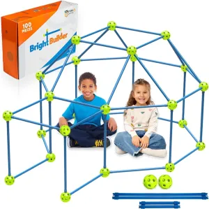 Fort Building Kit for Kids 4-8 - 100 Pieces - DIY STEM Fort Making Set for Indoor & Outdoor Play - Large Creative Construction Set for Boys & Girls - Bright Builder