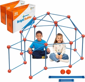 Fort Building Kit for Kids 4-8 - 200 Pieces - DIY STEM Fort Making Set for Indoor & Outdoor Play - Large Creative Construction Set for Boys & Girls - Blue & Red - Bright Builders