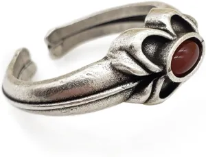 Four Leaf Ring - Antiqued Silver Finish - Adjustable - Carnelian Stone - Tudor Eworth Inspired