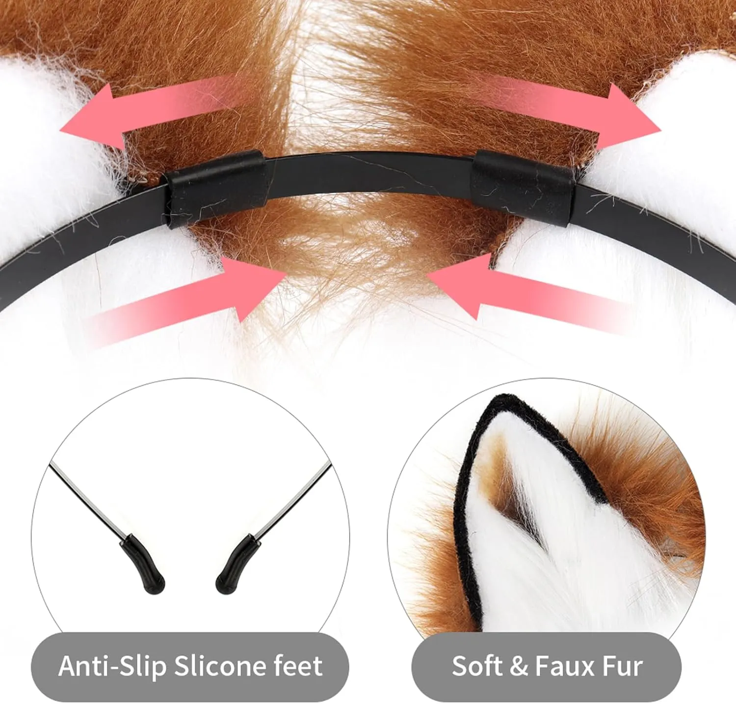 Fox Wolf Ears Headband Furry Tail Plush Cat Paw Mittens Gloves Set Halloween Party Cosplay Costumes Accessories