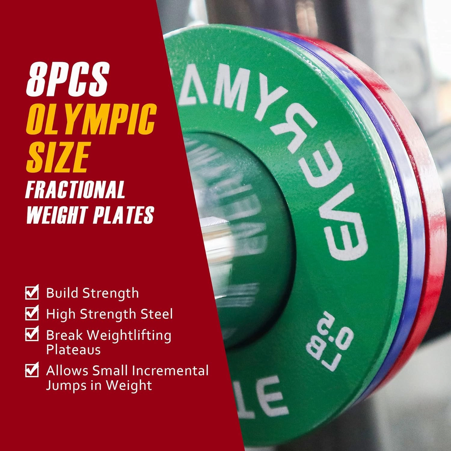 Fractional Micro Weight Plates Set of 8 Weight Plate Pair of 0.25LB 0.5LB 0.75LB 1 LB for Olympic Barbells for Strength Training Micro Plates Weight Plate