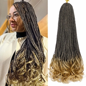 French Curl Box Braids 6 Packs 22 Inch Goddess Box Braids Crochet Hair Pre Looped French Curly Braiding Hair Crochet Box Braids With Curly Wavy Ends Synthetic Hair Extensions (#1B/27)