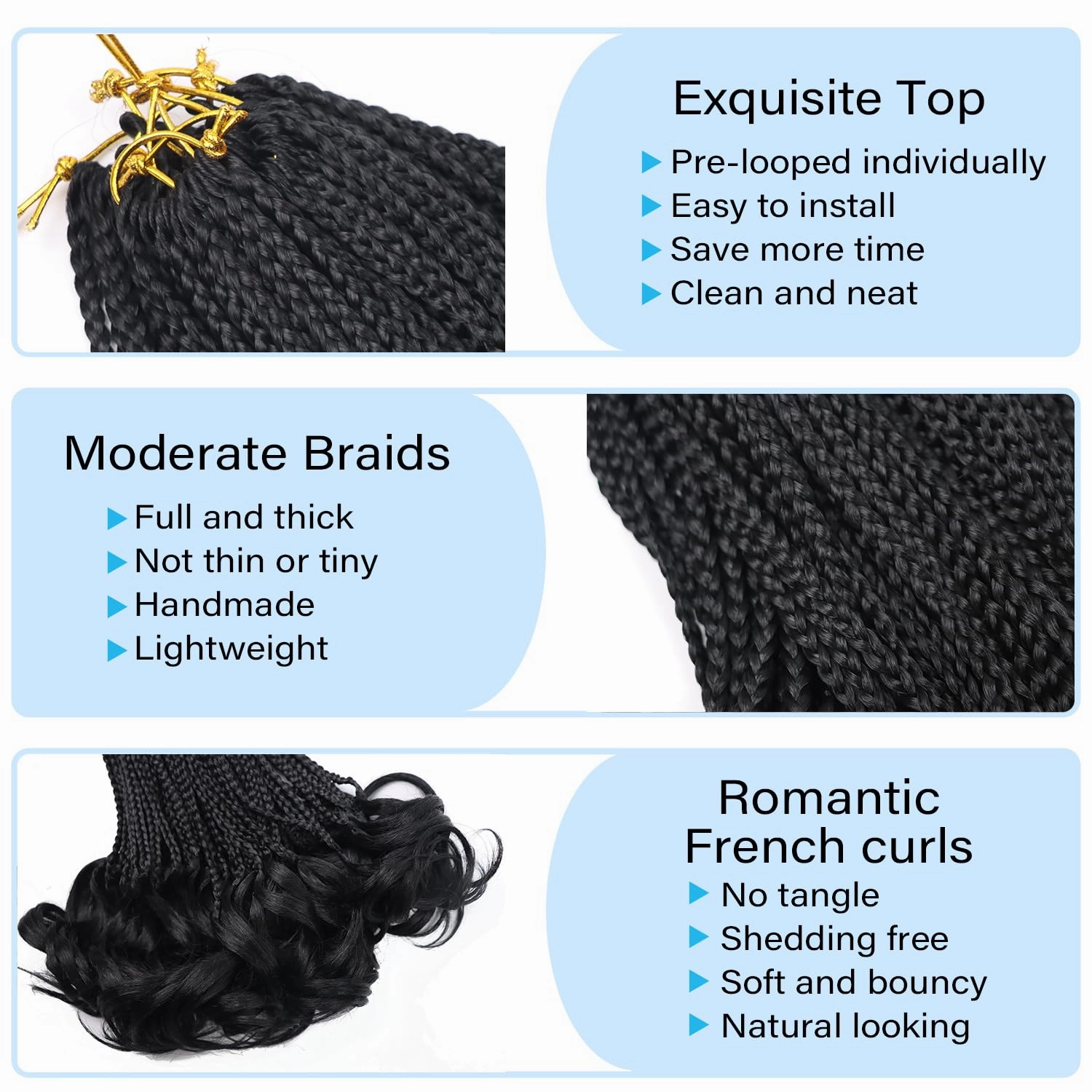 French Curl Braiding Hair Color 1 French Curl Crochet Braids 10 Inch Box Braids Crochet Hair for Women Kids Braiding Hair with Curly Ends Pre Looped Crochet Hair Braids Hair Extensions Braid(7Packs)