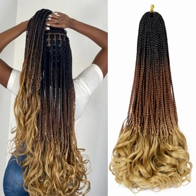 French Curl Crochet Braids 22 Inch 6 Packs Goddess Box Braids Crochet Hair Pre Looped French Curly Braiding Hair Crochet Box Braids With Curly Wavy Ends Synthetic Hair Extensions (#1B/30/27)