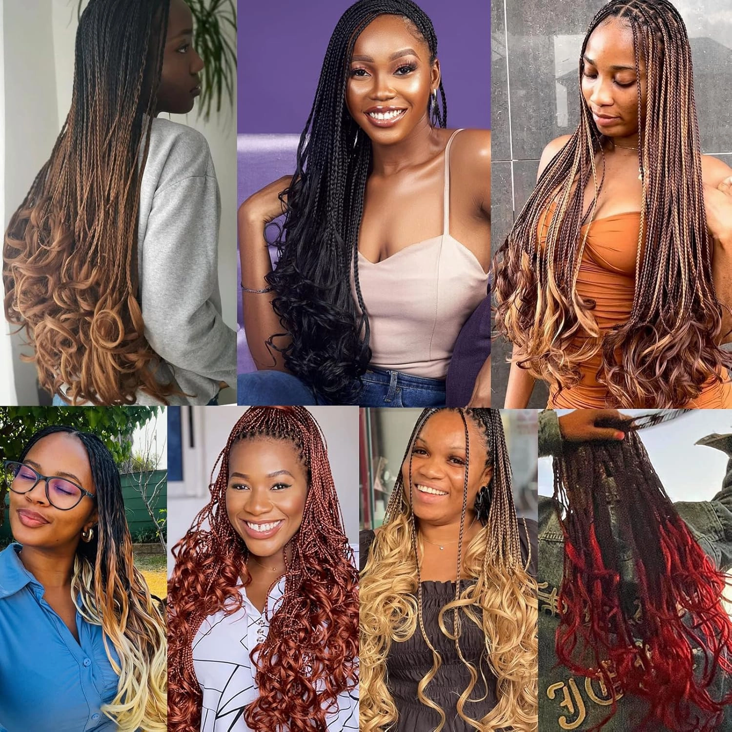 French Curl Crochet Braids 22 Inch 6 Packs Goddess Box Braids Crochet Hair Pre Looped French Curly Braiding Hair Crochet Box Braids With Curly Wavy Ends Synthetic Hair Extensions (#1B/30/27)