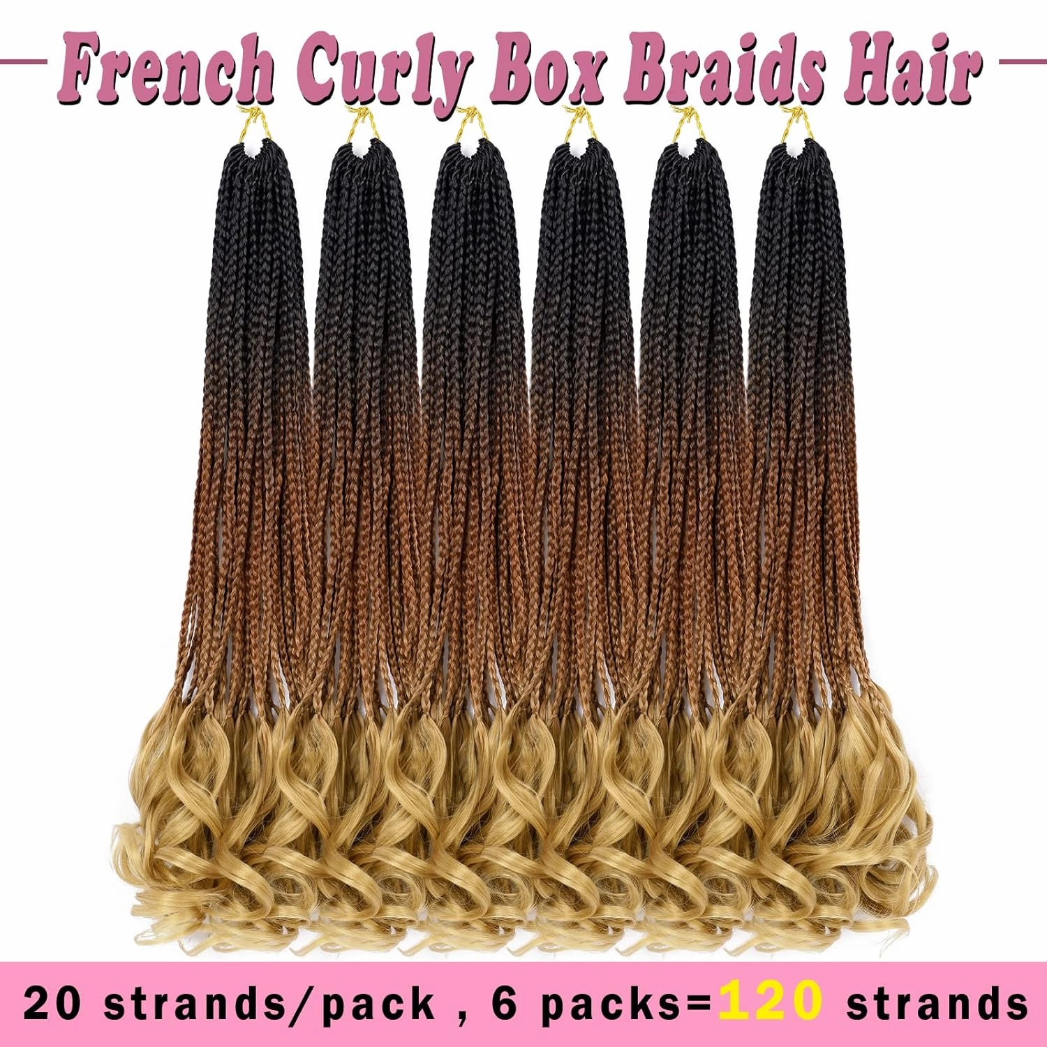 French Curl Crochet Braids 22 Inch 6 Packs Goddess Box Braids Crochet Hair Pre Looped French Curly Braiding Hair Crochet Box Braids With Curly Wavy Ends Synthetic Hair Extensions (#1B/30/27)