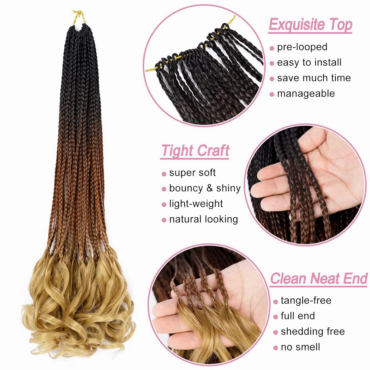French Curl Crochet Braids 22 Inch 6 Packs Goddess Box Braids Crochet Hair Pre Looped French Curly Braiding Hair Crochet Box Braids With Curly Wavy Ends Synthetic Hair Extensions (#1B/30/27)