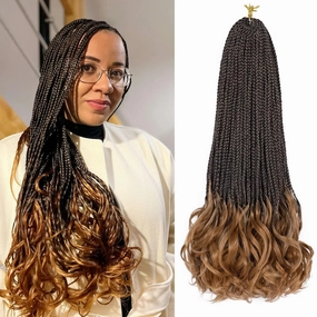 French Curl Crochet Braids 22 Inch 6 Packs Goddess Box Braids Crochet Hair Pre Looped French Curly Braiding Hair Crochet Box Braids With Curly Wavy Ends Synthetic Hair Extensions (#1B/30)
