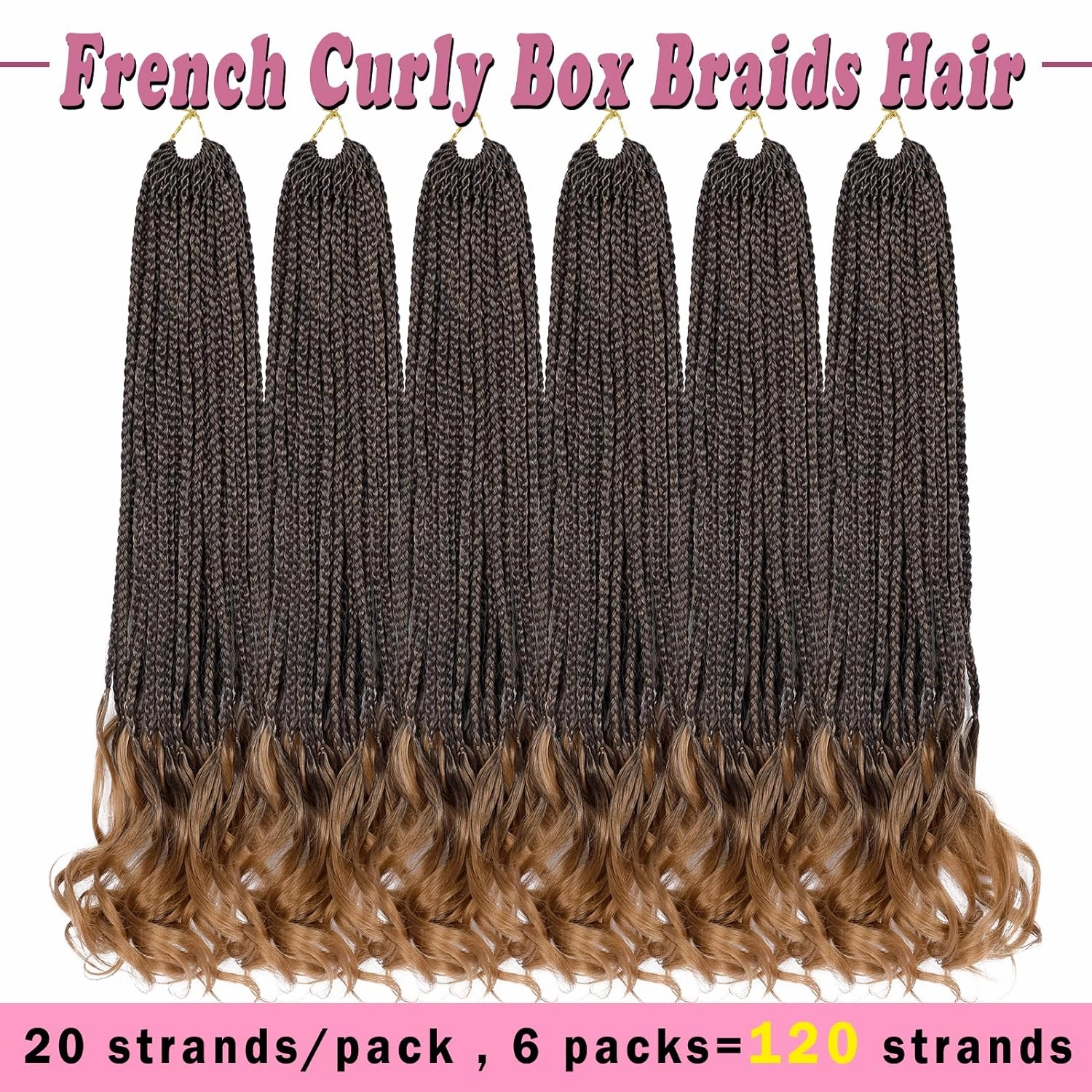 French Curl Crochet Braids 22 Inch 6 Packs Goddess Box Braids Crochet Hair Pre Looped French Curly Braiding Hair Crochet Box Braids With Curly Wavy Ends Synthetic Hair Extensions (#1B/30)