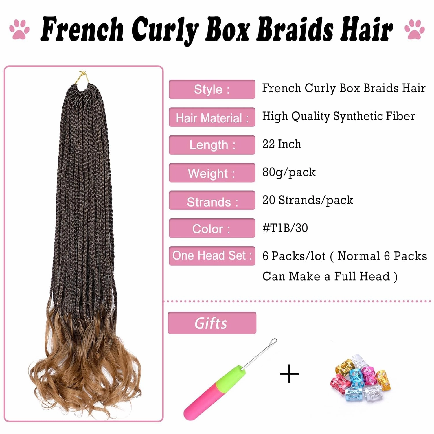 French Curl Crochet Braids 22 Inch 6 Packs Goddess Box Braids Crochet Hair Pre Looped French Curly Braiding Hair Crochet Box Braids With Curly Wavy Ends Synthetic Hair Extensions (#1B/30)