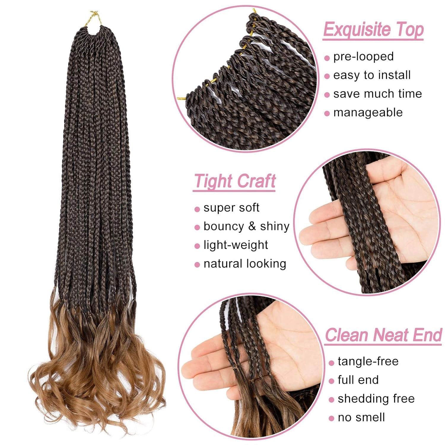 French Curl Crochet Braids 22 Inch 6 Packs Goddess Box Braids Crochet Hair Pre Looped French Curly Braiding Hair Crochet Box Braids With Curly Wavy Ends Synthetic Hair Extensions (#1B/30)