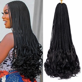 French Curl Crochet Braids 22 Inch 6 Packs Goddess Box Braids Crochet Hair Pre Looped French Curly Braiding Hair Crochet Box Braids With Curly Wavy Ends Synthetic Hair Extensions (#1B)