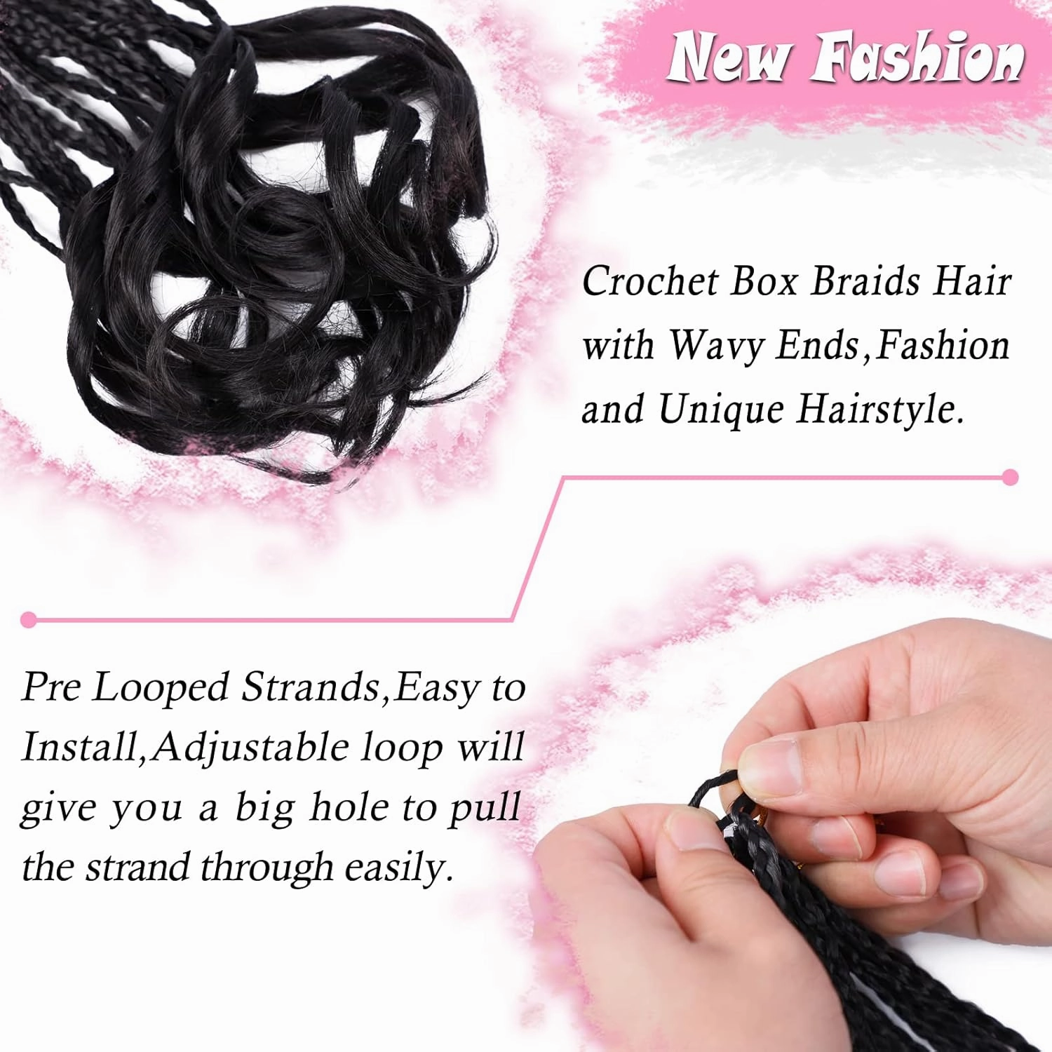French Curl Crochet Braids 22 Inch 6 Packs Goddess Box Braids Crochet Hair Pre Looped French Curly Braiding Hair Crochet Box Braids With Curly Wavy Ends Synthetic Hair Extensions (#1B)