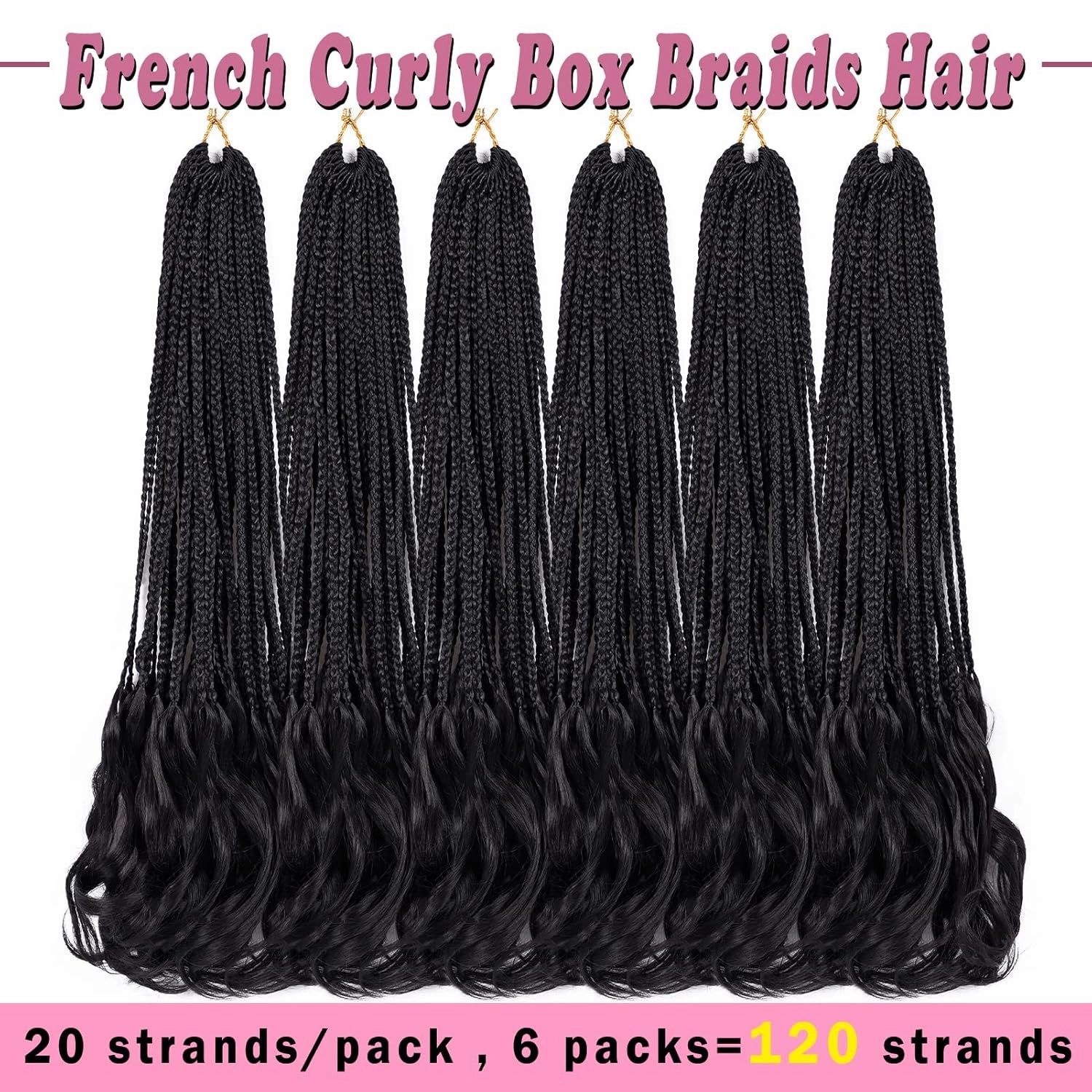 French Curl Crochet Braids 22 Inch 6 Packs Goddess Box Braids Crochet Hair Pre Looped French Curly Braiding Hair Crochet Box Braids With Curly Wavy Ends Synthetic Hair Extensions (#1B)