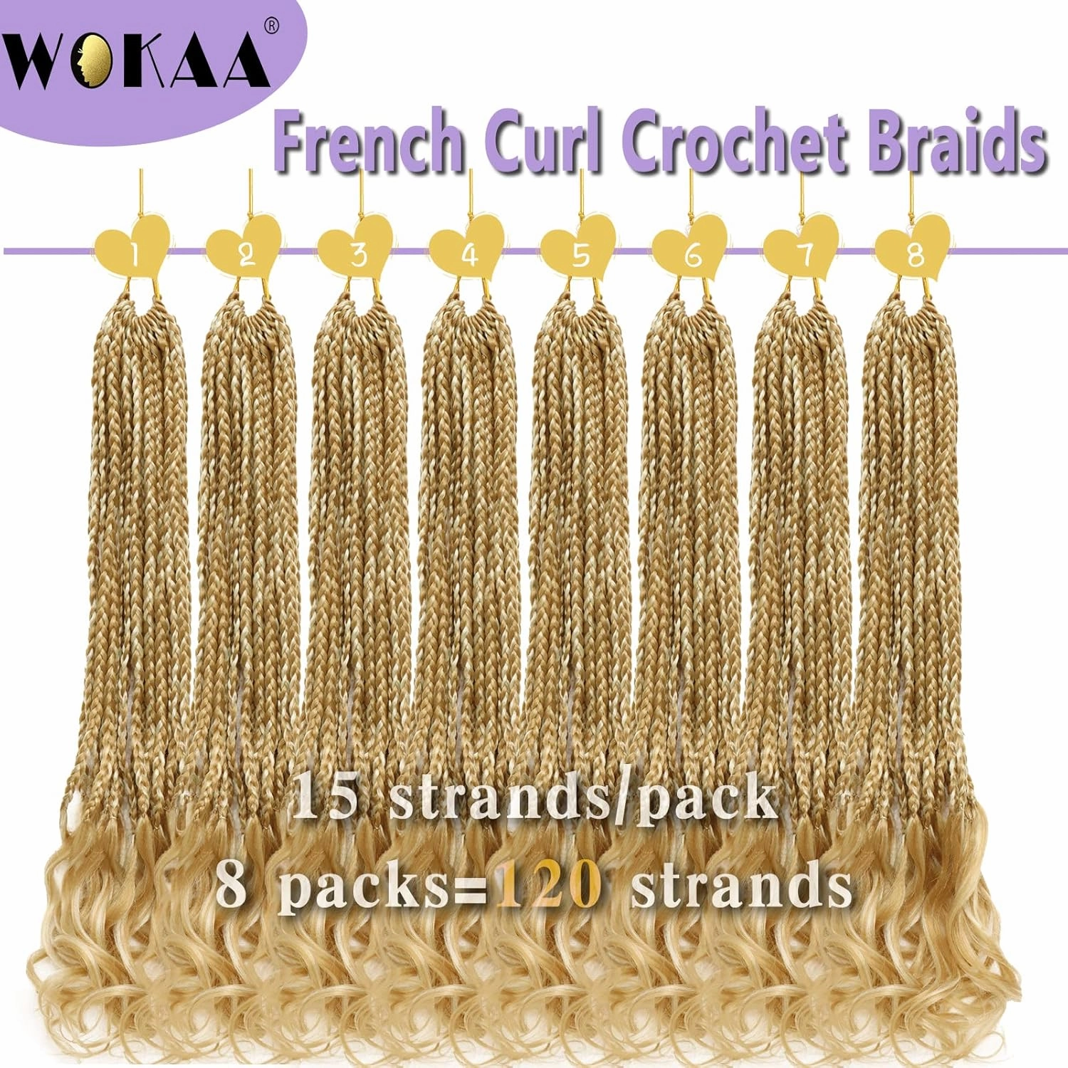 French Curl Crochet Braids 22 Inch 8 Packs Goddess Box Braids Crochet Hair for Women Pre Looped Crochet Box Braids with Curly Ends Synthetic French Curly Braiding Hair Extensions (P27/613)