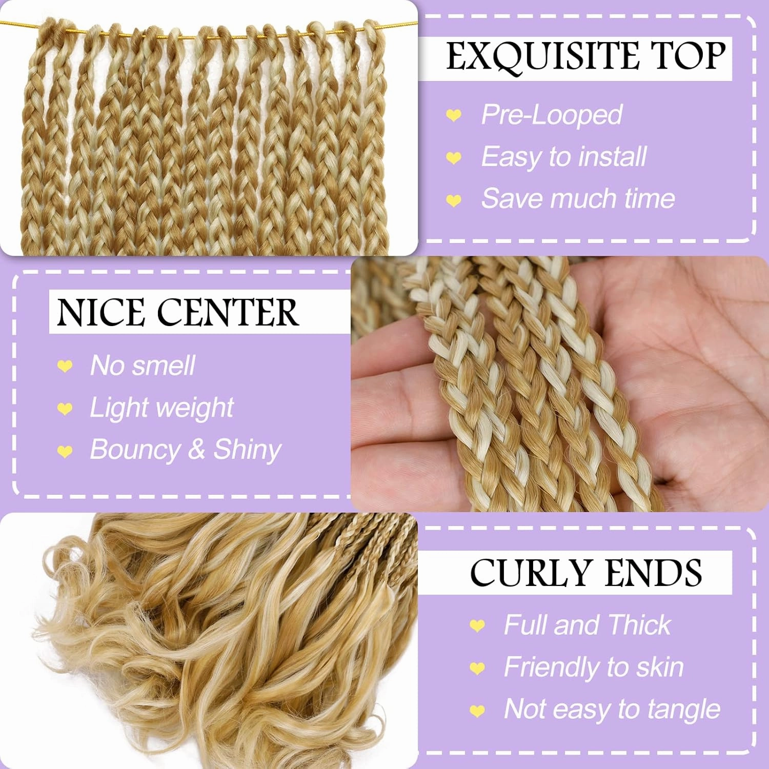 French Curl Crochet Braids 22 Inch 8 Packs Goddess Box Braids Crochet Hair for Women Pre Looped Crochet Box Braids with Curly Ends Synthetic French Curly Braiding Hair Extensions (P27/613)