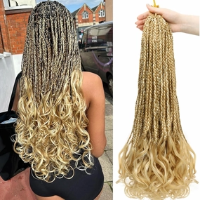 French Curl Crochet Braids 22 Inch 8 Packs Goddess Box Braids Crochet Hair for Women Pre Looped Crochet Box Braids with Curly Ends Synthetic French Curly Braiding Hair Extensions (P27/613)