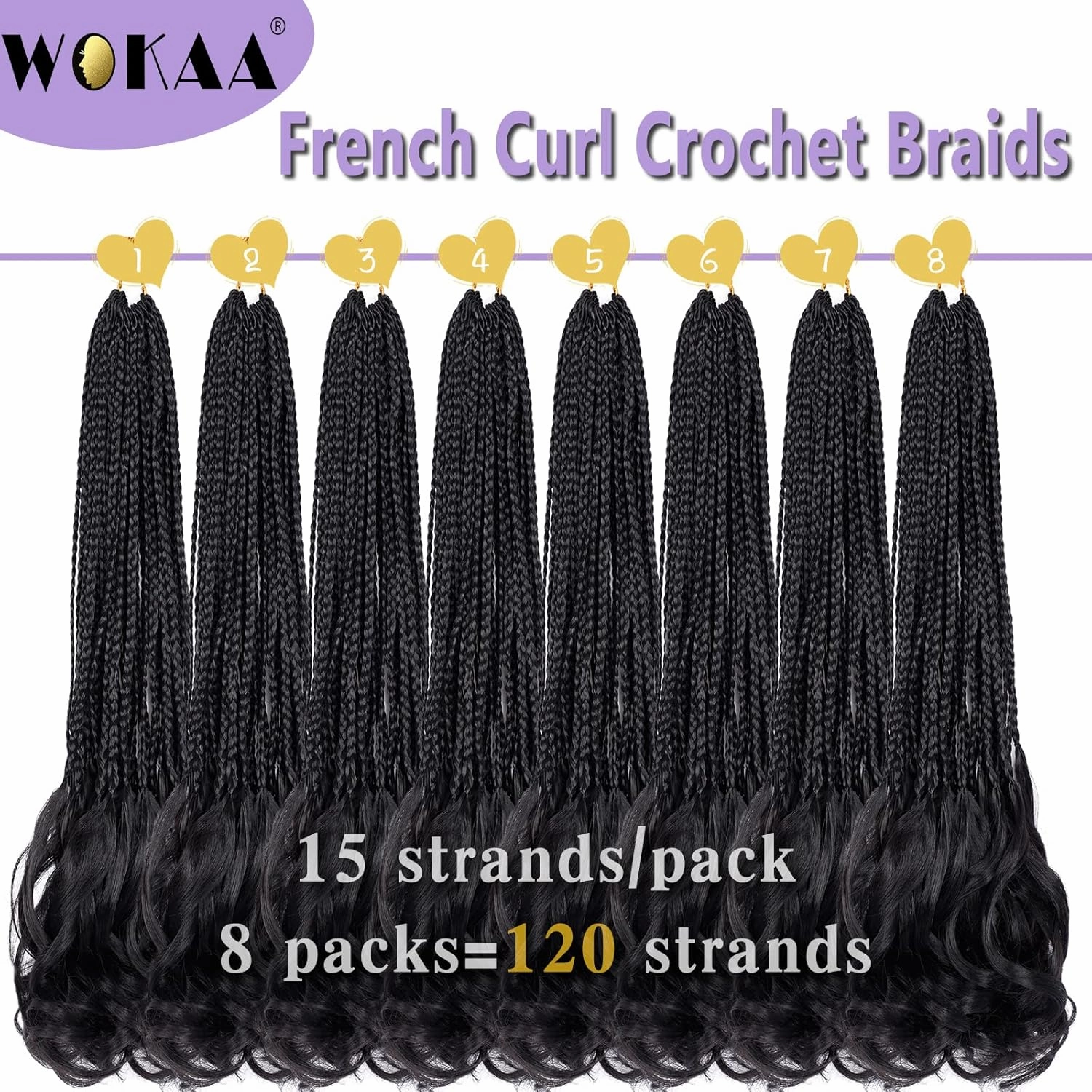 French Curl Crochet Braids 22 Inch Goddess Box Braids Crochet Hair for Women 8 Packs Pre Looped Crochet Box Braids with Curly Ends Synthetic French Curly Braiding Hair Extensions (1B#)