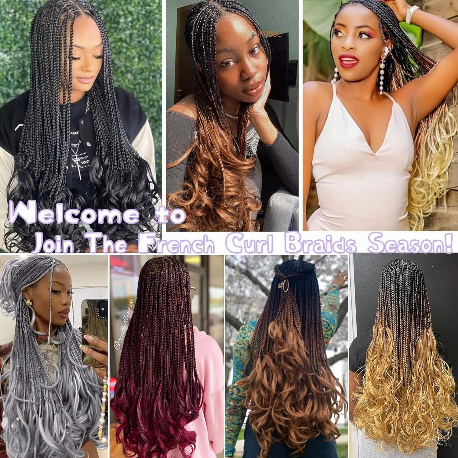 French Curl Crochet Braids 22 Inch Goddess Box Braids Crochet Hair for Women 8 Packs Pre Looped Crochet Box Braids with Curly Ends Synthetic French Curly Braiding Hair Extensions (1B#)