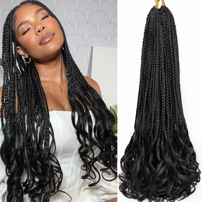 French Curl Crochet Braids 22 Inch Goddess Box Braids Crochet Hair for Women 8 Packs Pre Looped Crochet Box Braids with Curly Ends Synthetic French Curly Braiding Hair Extensions (1B#)