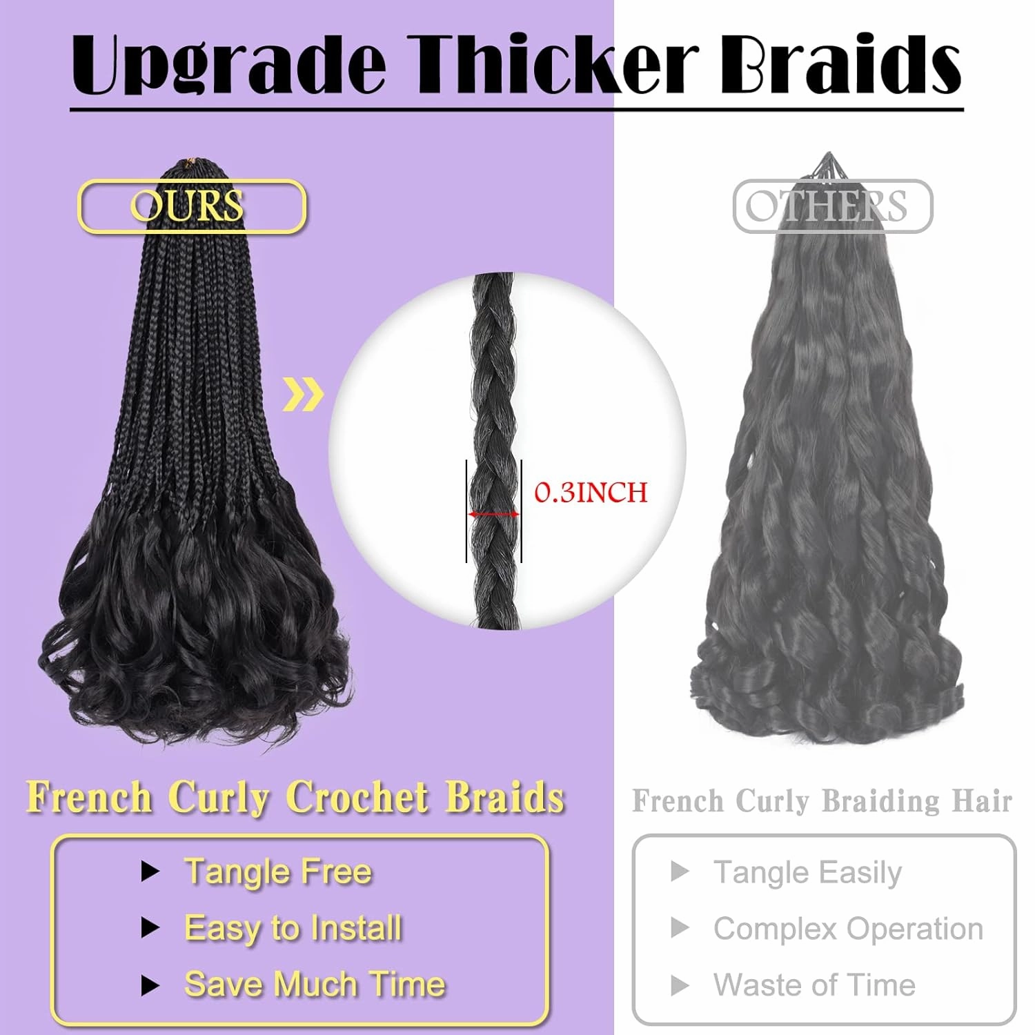 French Curl Crochet Braids 22 Inch Goddess Box Braids Crochet Hair for Women 8 Packs Pre Looped Crochet Box Braids with Curly Ends Synthetic French Curly Braiding Hair Extensions (1B#)
