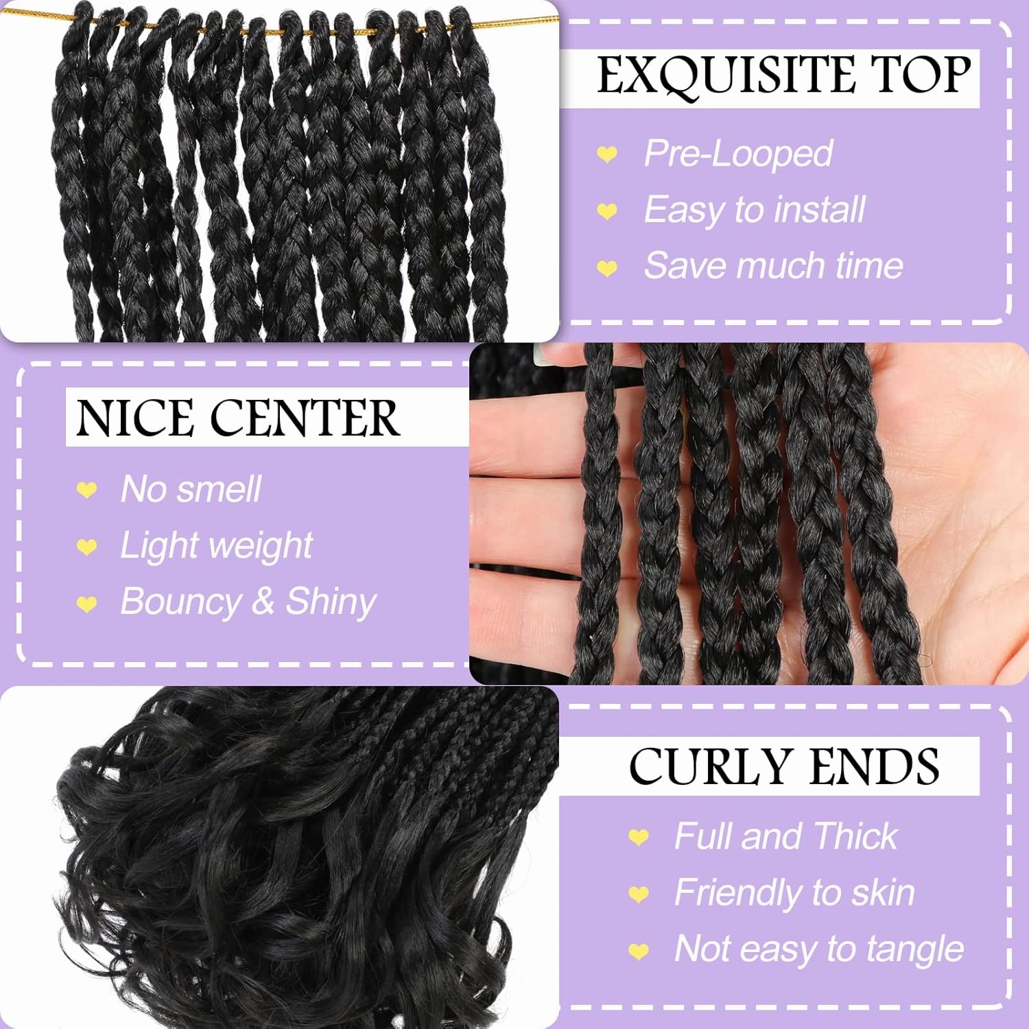 French Curl Crochet Braids 22 Inch Goddess Box Braids Crochet Hair for Women 8 Packs Pre Looped Crochet Box Braids with Curly Ends Synthetic French Curly Braiding Hair Extensions (1B#)