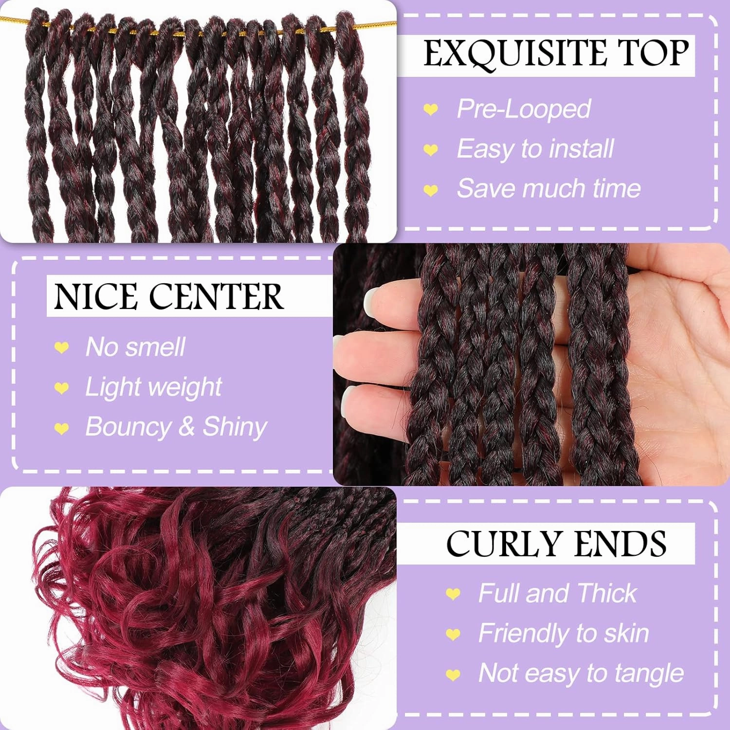 French Curl Goddess Box Braids 22 Inch 8 Packs Pre Looped Crochet Box Braids with Curly Ends Synthetic French Curly Braiding Hair Extensions (1B/BUG)