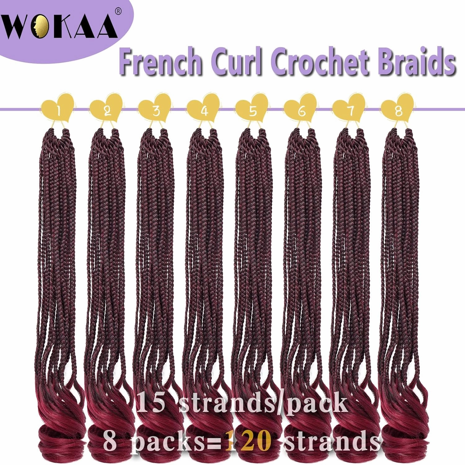 French Curl Goddess Box Braids 22 Inch 8 Packs Pre Looped Crochet Box Braids with Curly Ends Synthetic French Curly Braiding Hair Extensions (1B/BUG)