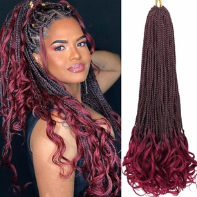 French Curl Goddess Box Braids 22 Inch 8 Packs Pre Looped Crochet Box Braids with Curly Ends Synthetic French Curly Braiding Hair Extensions (1B/BUG)