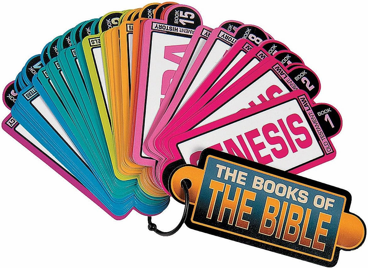 Fun Express Multicolored Books of The Bible Information Cards Set - 12 Pieces - 6.5" x 2.5" - Engaging Educational Tools for Kids' Learning and Fun